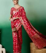 red Banarasi Dola Cotton Saree with Blouse