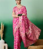 pink Banarasi Dola Cotton Saree with Blouse