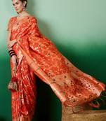 orange Banarasi Dola Cotton Saree with Blouse
