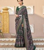 dark green printed patola silk blend saree