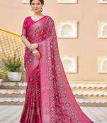 pink printed patola silk blend saree