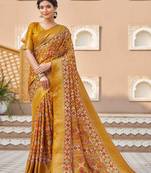 yellow printed patola silk blend saree