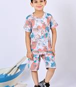 Multicolour cotton knitted tropical printed half sleeves t-shirt & shorts set for boys