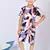 peach blue cotton knitted abstract printed half sleeves t shirt and shorts set for boys