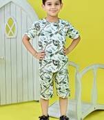 green cotton knitted tropical printed half sleeves t shirt and shorts set for boys