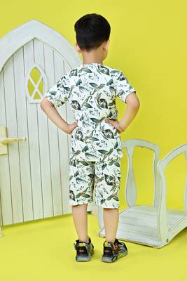 green cotton knitted tropical printed half sleeves t shirt and shorts set for boys 2