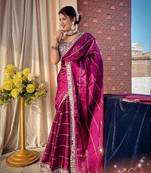 rani pink jimmy chu sequin mirror work saree with unstitched blouse