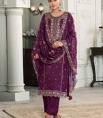 Wine silk thread embroidered salwar suit
