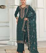 Rama green silk thread embroidered salwar suit