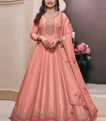 Peach silk embroidered designer anarkali suit