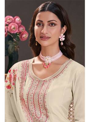 Off white silk embroidered designer anarkali suit 2