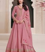 Light pink silk embroidered designer anarkali suit