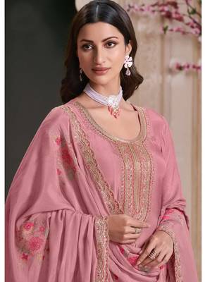 Light pink silk embroidered designer anarkali suit 2