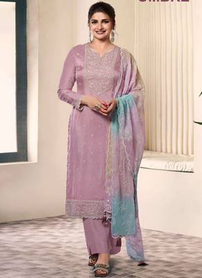 Light lavender moonga silk thread embroidered salwar suit 1