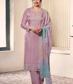 Light lavender moonga silk thread embroidered salwar suit