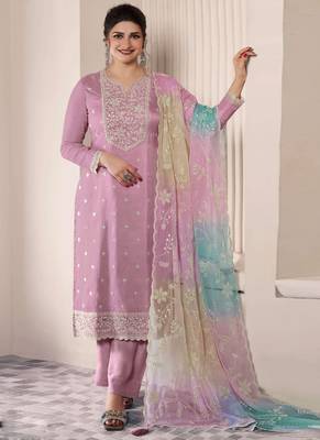 Light lavender moonga silk thread embroidered salwar suit 2