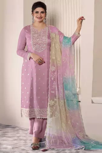 Light lavender moonga silk thread embroidered salwar suit