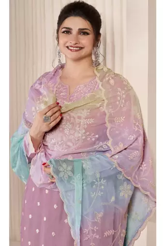 Light lavender moonga silk thread embroidered salwar suit