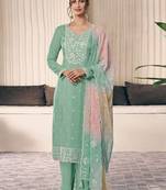 Sea green moonga silk thread embroidered salwar suit