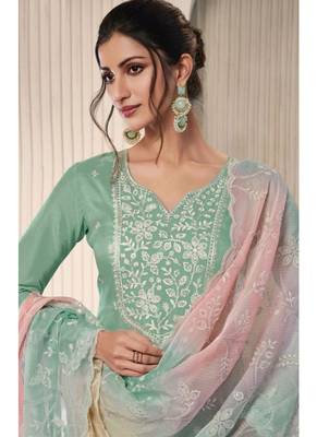 Sea green moonga silk thread embroidered salwar suit 2