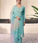 Sky blue moonga silk thread embroidered salwar suit