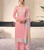 Peach moonga silk thread embroidered salwar suit