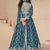 Aqua blue chinon silk embroidered sequence anarkali suit