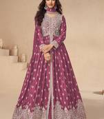 Pink chinon silk embroidered sequence anarkali suit