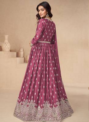Pink chinon silk embroidered sequence anarkali suit 2