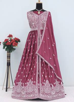 Pink chinon silk embroidered sequence anarkali suit 3