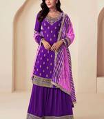 Violet chinon silk embroidered sharara suit