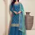 Aqua blue chinon silk embroidered sharara suit