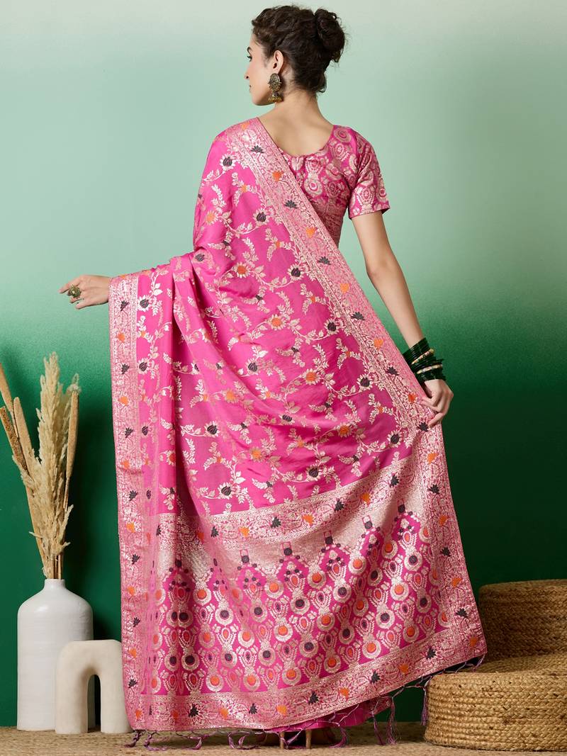 pink Banarasi Dola Cotton Saree with Blouse