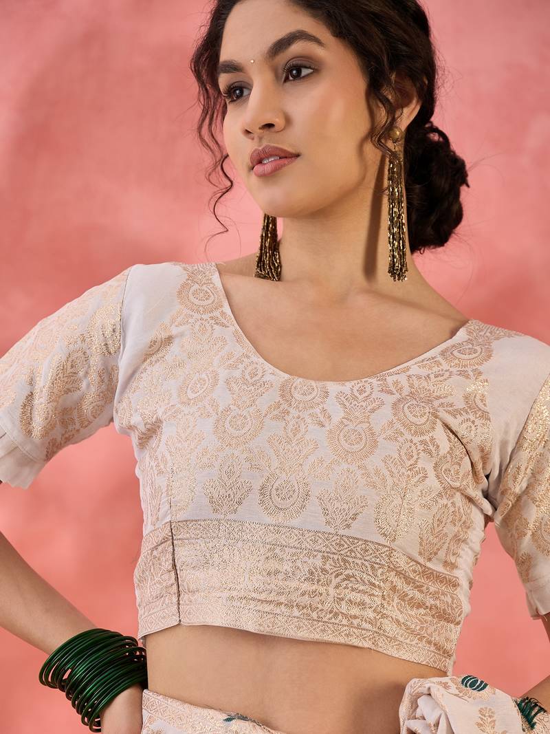 cream Banarasi Dola Cotton Saree with Blouse