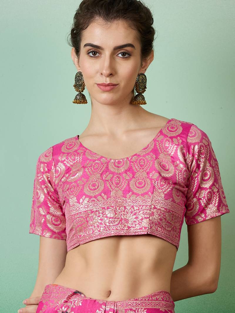 pink Banarasi Dola Cotton Saree with Blouse