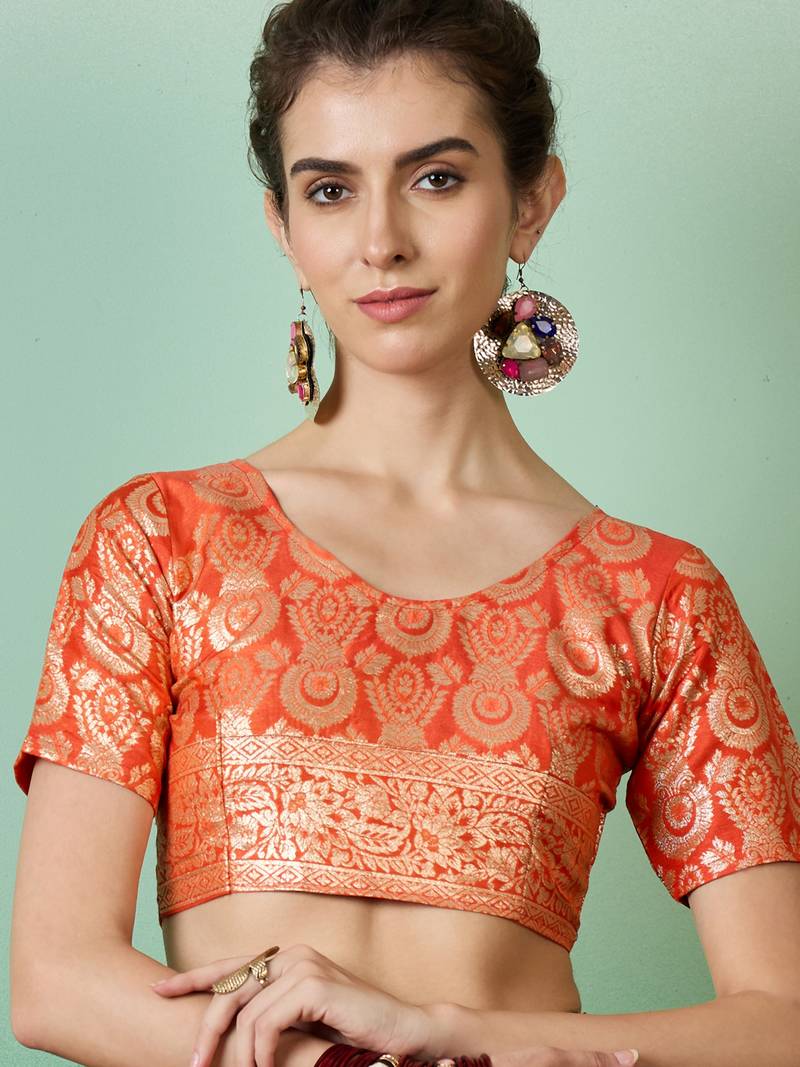 orange Banarasi Dola Cotton Saree with Blouse