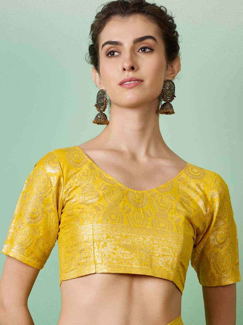 yellow Banarasi Dola Cotton Saree with Blouse