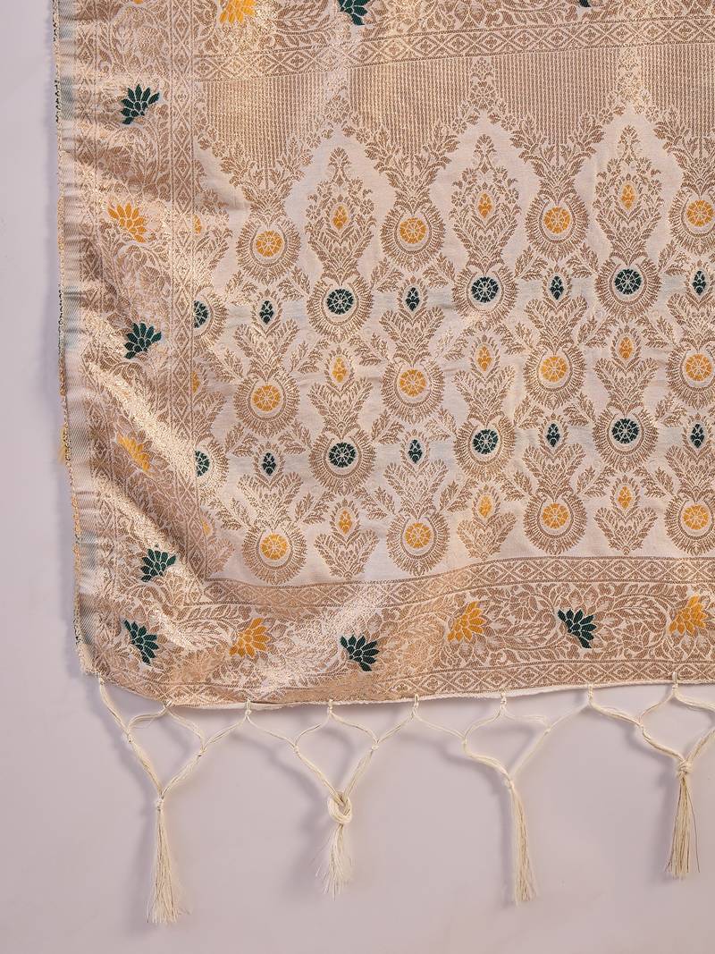 cream Banarasi Dola Cotton Saree with Blouse