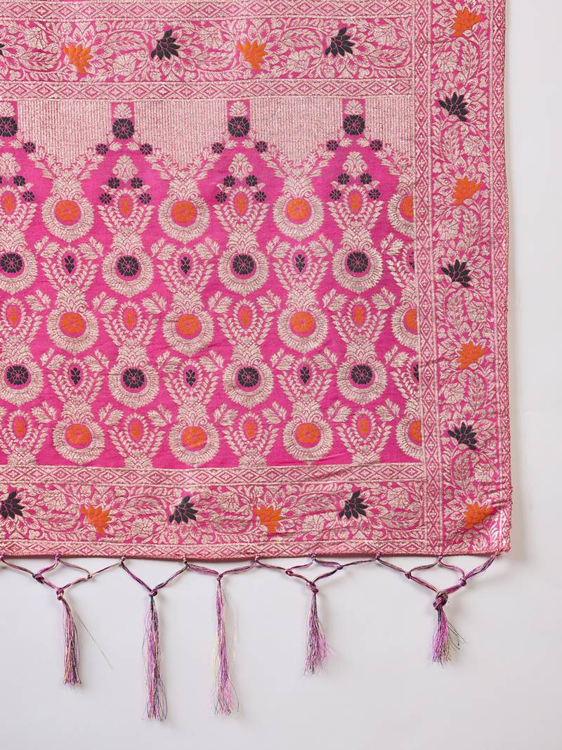 pink Banarasi Dola Cotton Saree with Blouse