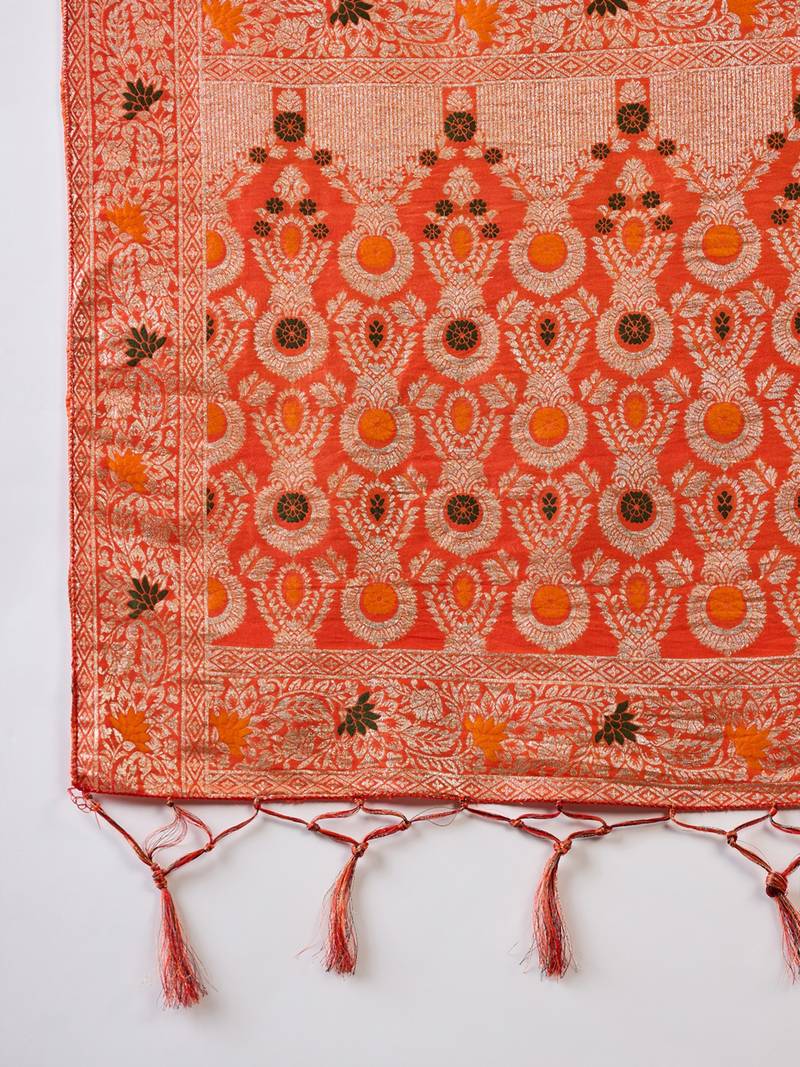 orange Banarasi Dola Cotton Saree with Blouse