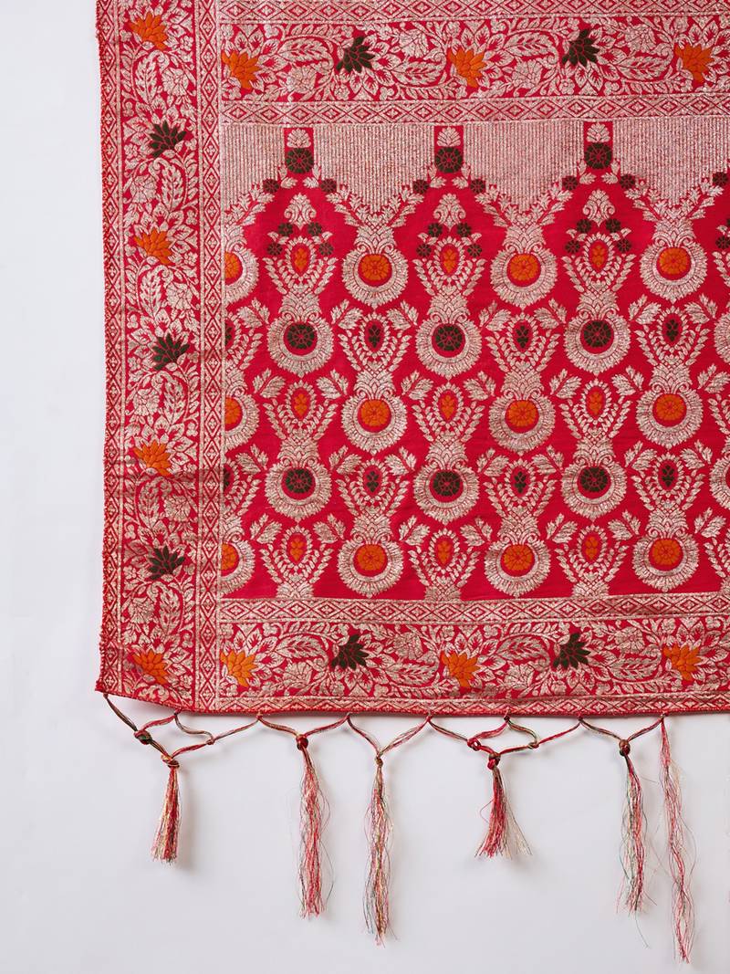 red Banarasi Dola Cotton Saree with Blouse