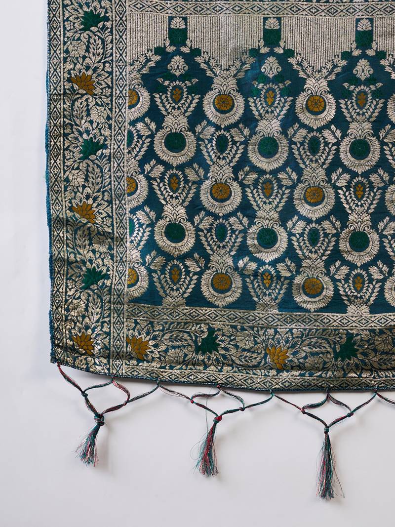 teal Banarasi Dola Cotton Saree with Blouse