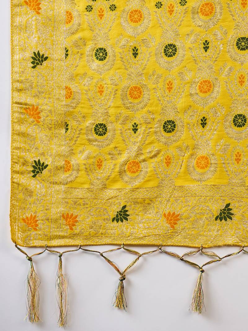 yellow Banarasi Dola Cotton Saree with Blouse