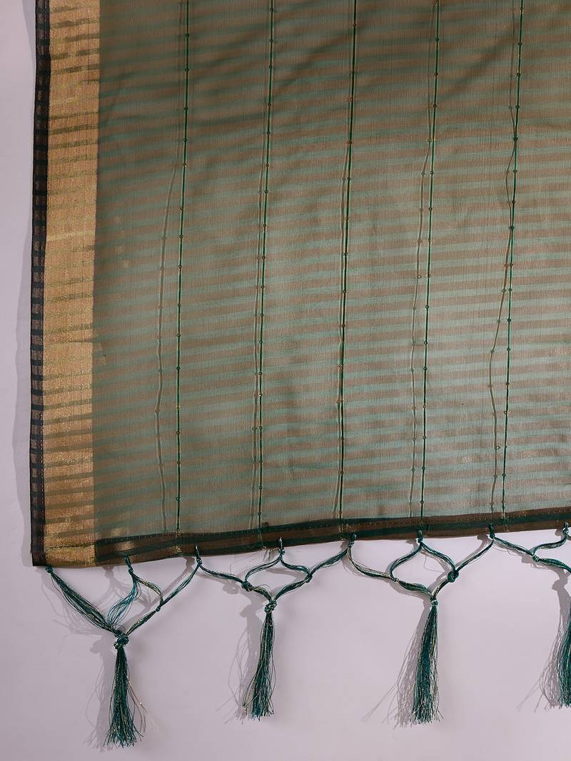 green Plain Organza silk blend Saree with Blouse