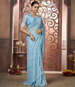Blue chiffon sequin embroidered saree