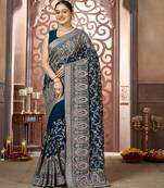  Navy Blue georgette zari work embroidered saree
