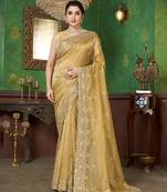 Golden silk blend zari work embroidered saree