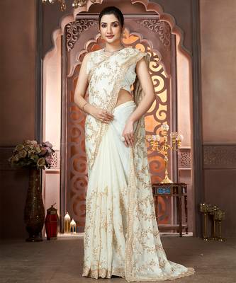 White organza sequin embroidered saree 1