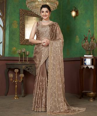 Light Brown organza sequin embroidered saree 1