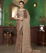 Light Brown organza sequin embroidered saree